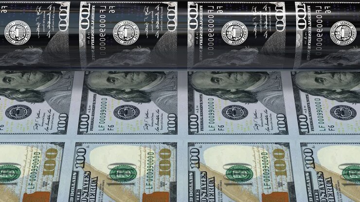 Stampa di banconote da cento dollari, video stock in loop 4K.