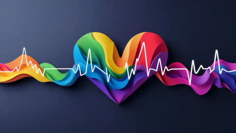 rainbow heart with heartbeat line