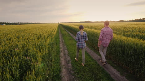 Two-Farmers-Communicate-In-A-Field-Of-Wheat-The-Woman-Speaks-On-The-Teléfono-My-Husband-Uses-The-Tablet