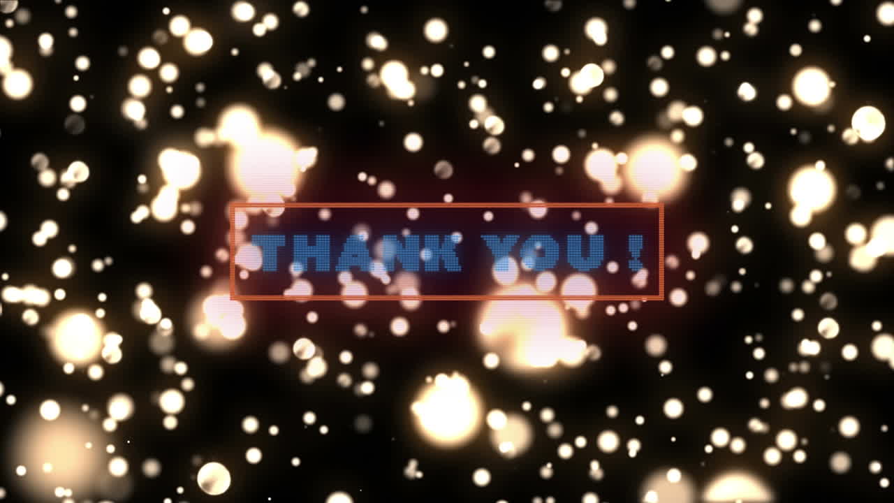 검은색 배경에 빛의 반점에 대한 감사 텍스트 배너의 디지털 애니메이션