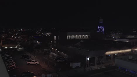 downtown with water tower light show in the background