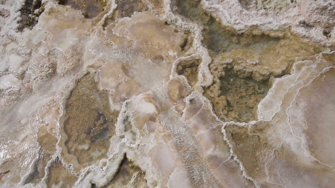 Close up of hot springs in Yellowstone showing calcification