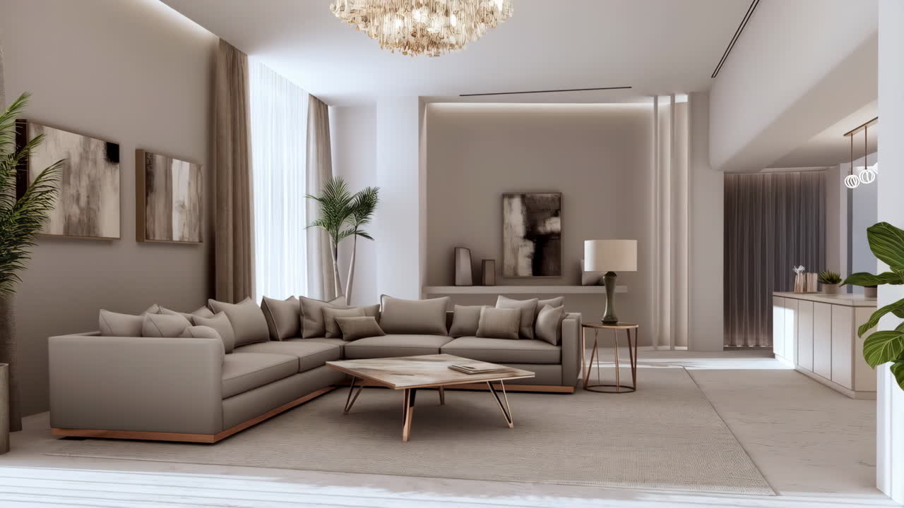 Modern Luxury Living Room Interior with Sectional Sofa