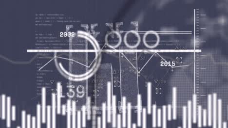 animación del procesamiento de datos estadísticos y el globo giratorio contra un fondo gris