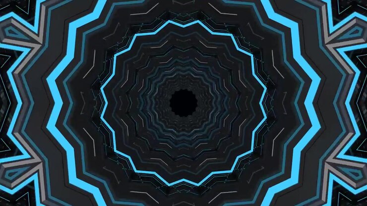 Túnel Geométrico Abstrato com Luzes de Néon Azuis Pulsantes