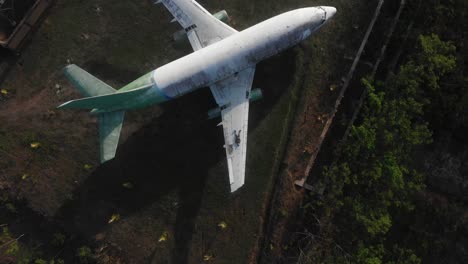 vista superior de un avión abandonado en un campo al oeste de bali negara jembrana, aérea