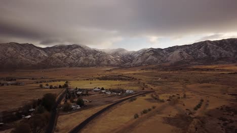 a drone explores a gloomy winter day in the valley