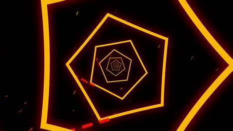 neon hexagon shapes and particles moving against black background
