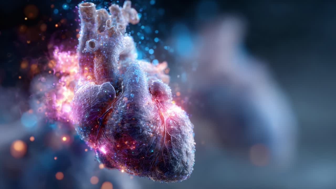 A Radiant Heart Floating in a Cosmic Background: A Stunning Visual Representation of Cardiovascular Beauty and the Mysteries of Human Emotion