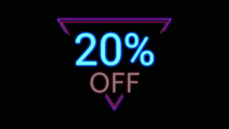 neon light discount 20% percent off in triangle modern frame border animation motion graphics on black background
