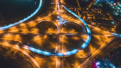 night aerial view of a highway intersection