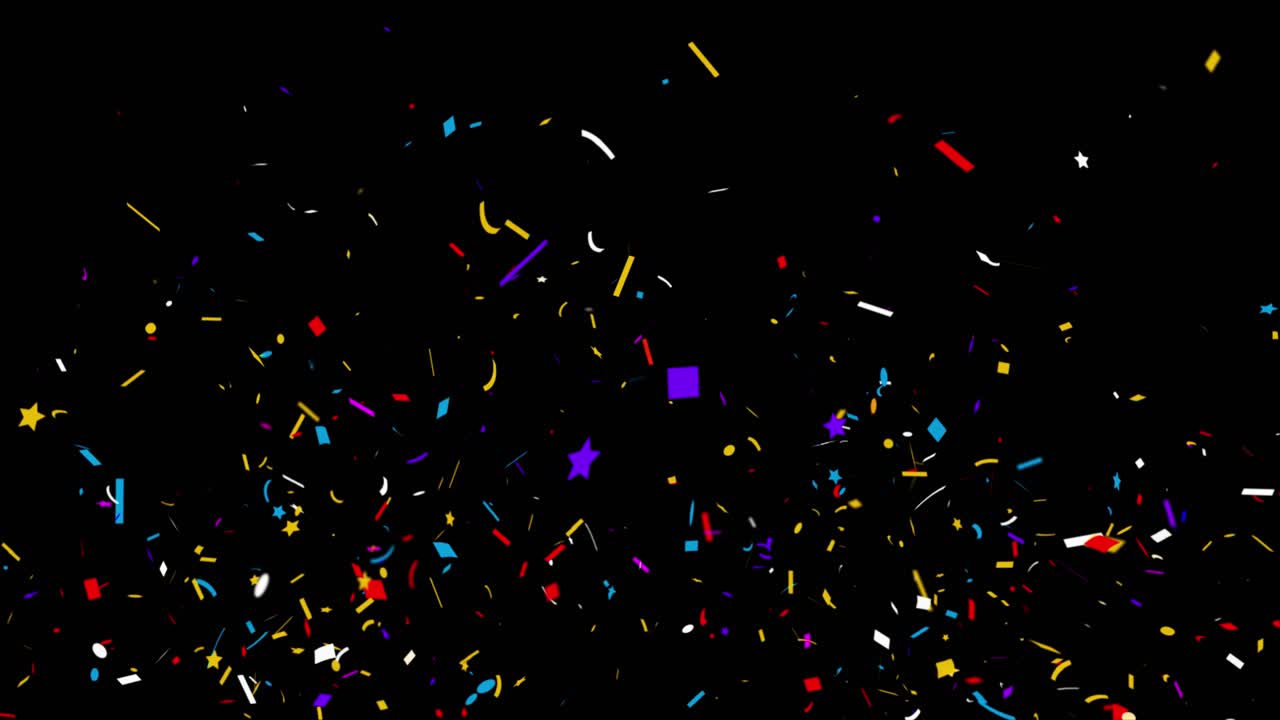 Realistic multicolored confetti gunshot popper explosions shooting falling green screen alpha