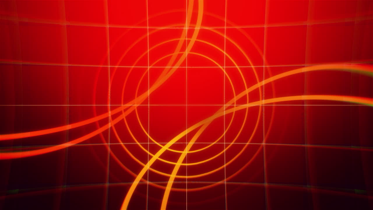 Red Grid with Intersecting Circles and Lines