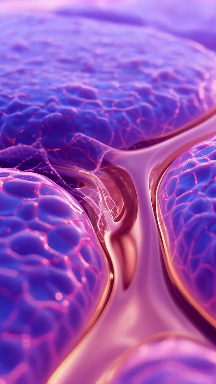 Vertical video: Camera pulling up under scope showing lobules Y septum and filaments showing detail