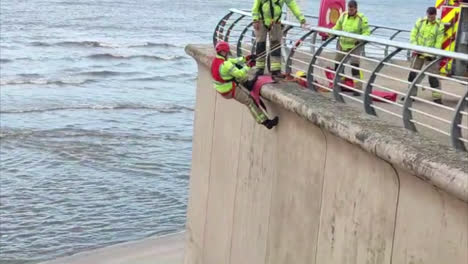 blackpool fire fighters training on the prom, abseiling