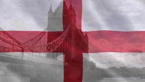 animación de la bandera de inglaterra sobre el paisaje urbano