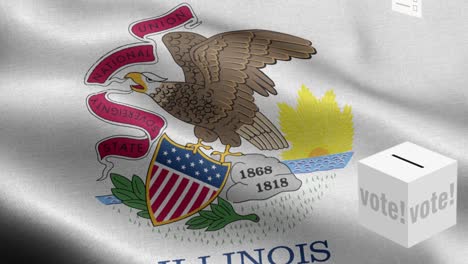 estado de illinois - las papeletas de votación vuelan a la caja para la selección de la boleta de votación - la caja de votación delante de la bandera - elección - voto - bandera nacional patrón de onda del estado de ilinois elementos en bucle - textura de tela y bucle sin fin - bandera en bucle del estado de illinois - banderas estatales de américa