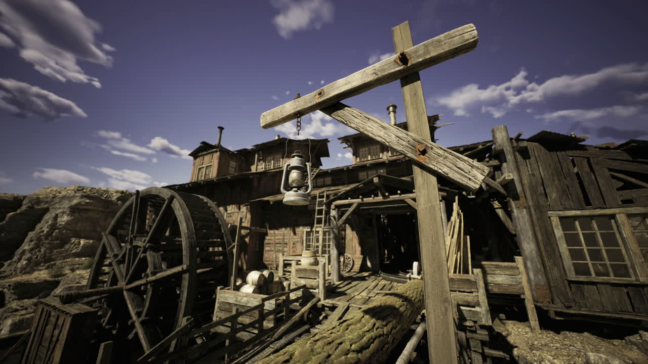 Exploring an old mining town with rustic architecture and wooden structures