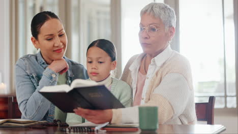 grandmother, kid and reading bible