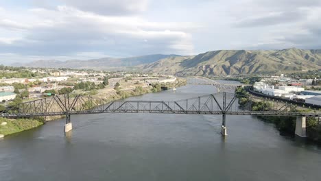 aerial view on old wenatchee bridge over columbia river in washington, united states