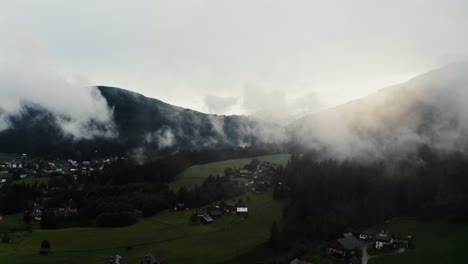 misty mountain village from above