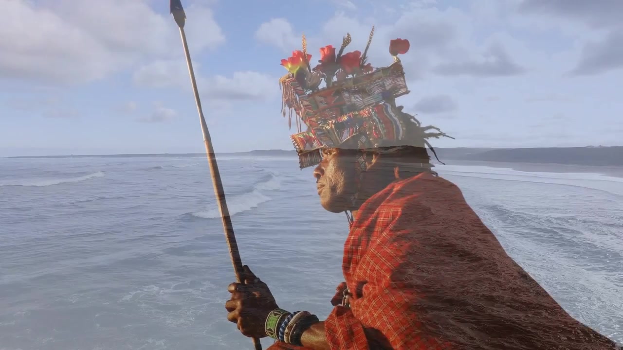 Animation eines männlichen Aborigines über einer Meereslandschaft