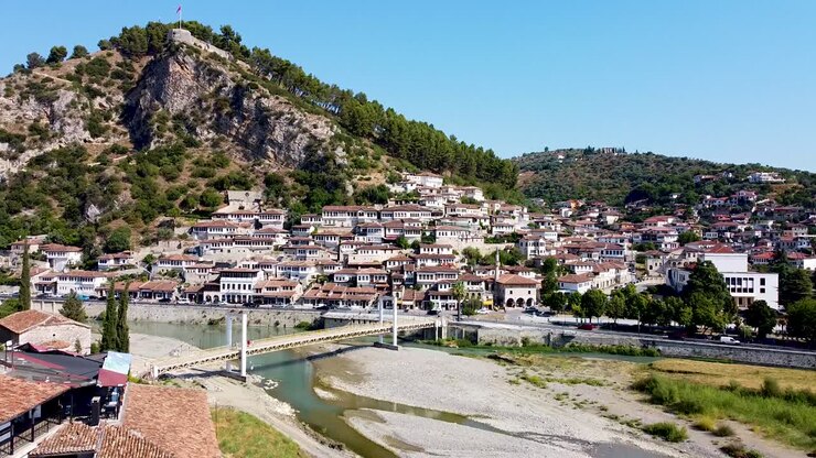 Centro storico di Berat in Albania. Vista drone