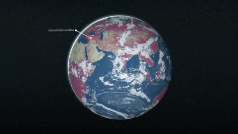 Animación-Del-Globo-Terráqueo-Girando-Con-Las-Palabras-Aumento-Global-De-Infecciones-Y-Puntero-De-Ubicación