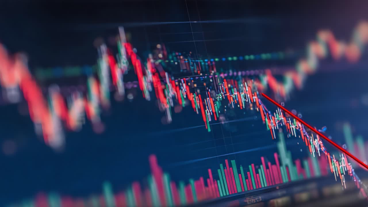 Analisi delle Tendenze di Mercato in Declino: Uno Sguardo Approfondito a un Grafico Finanziario Dinamico che Mostra i Movimenti dei Prezzi e la Volatilità nell'Andamento Azionario.