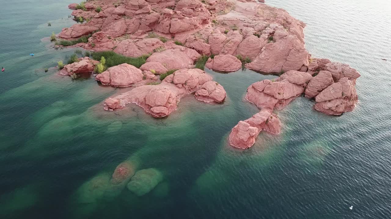 Red Rock Sandstone Coast and Water Reservoir Lake. Picturesque Landscape of San Hollow State Park, Utah USA