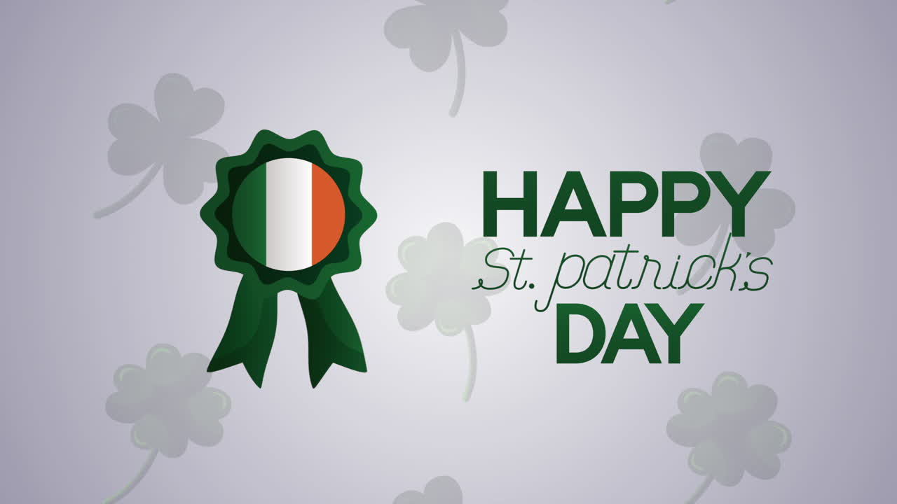 세인트 패트릭스 데이 애니메이션 카드와 글자 및 아일랜드 메달