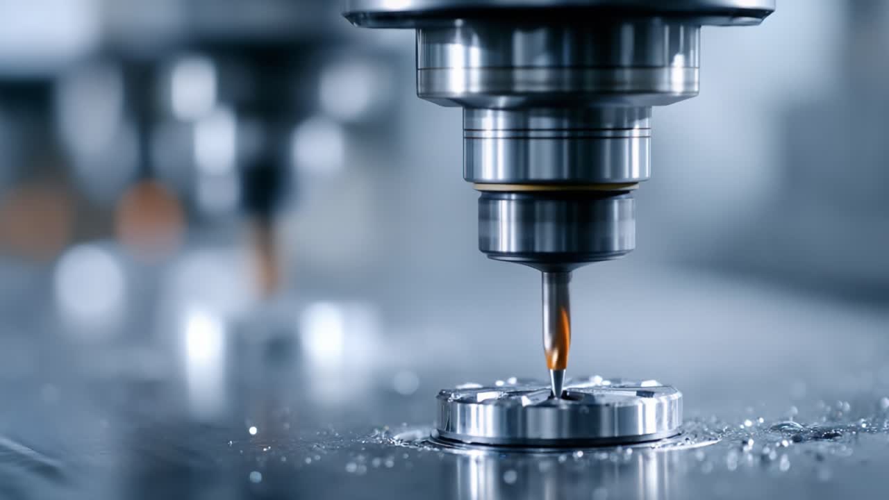 Processo di Lavorazione di Precisione Catturato in Due Fotogrammi Dinamici: Un Primo Piano di un Utensile di Fresatura CNC in Azione, Evidenziando le Complessità della Lavorazione dei Metalli e delle Tecniche di Produzione
