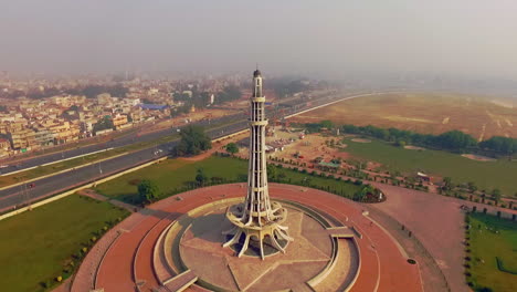 aerial view of minar-e-pakistan, a national monument located in lahore, pakistan