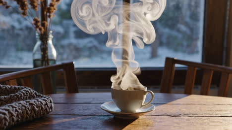 steaming cup on a cozy winter morning