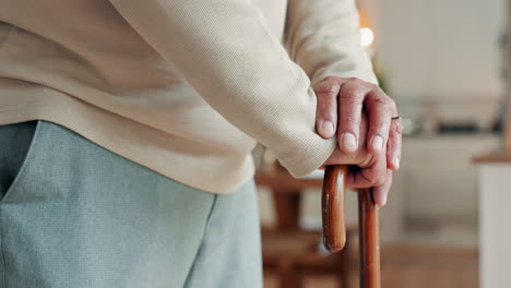 close up of an old man's hand holding a walking stick