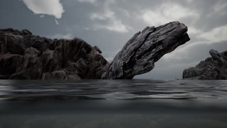 Half-underwater-in-northern-sea-with-rocks