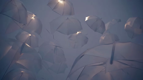 floating white umbrellas
