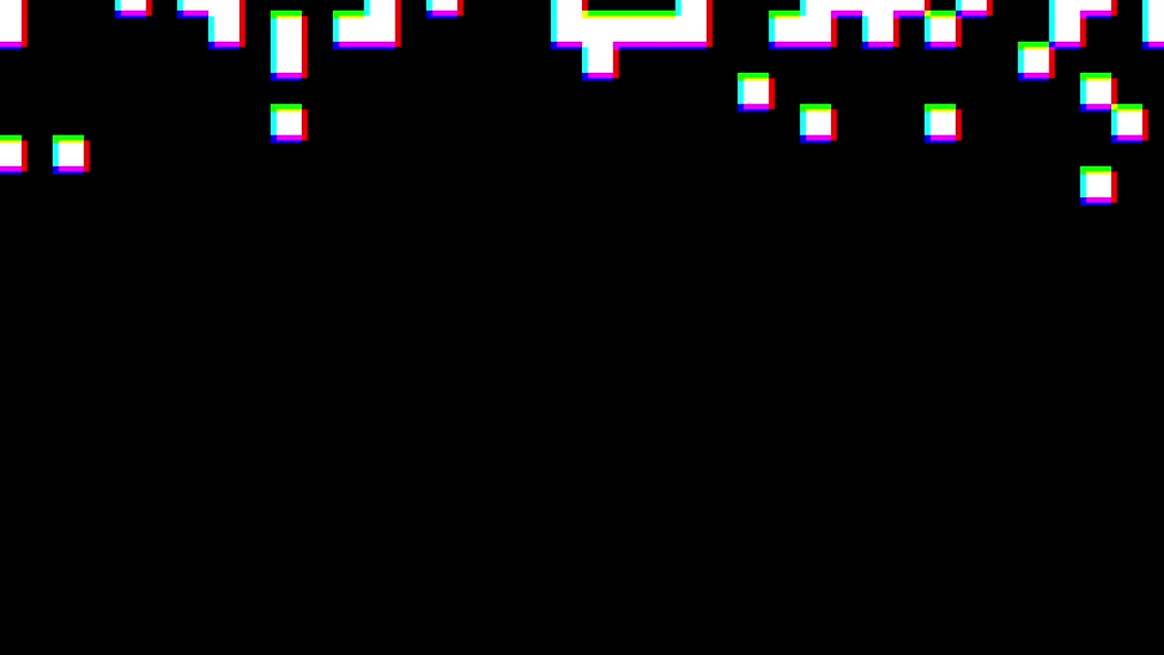 Transizione glitch di pixel digitali con aberrazione cromatica