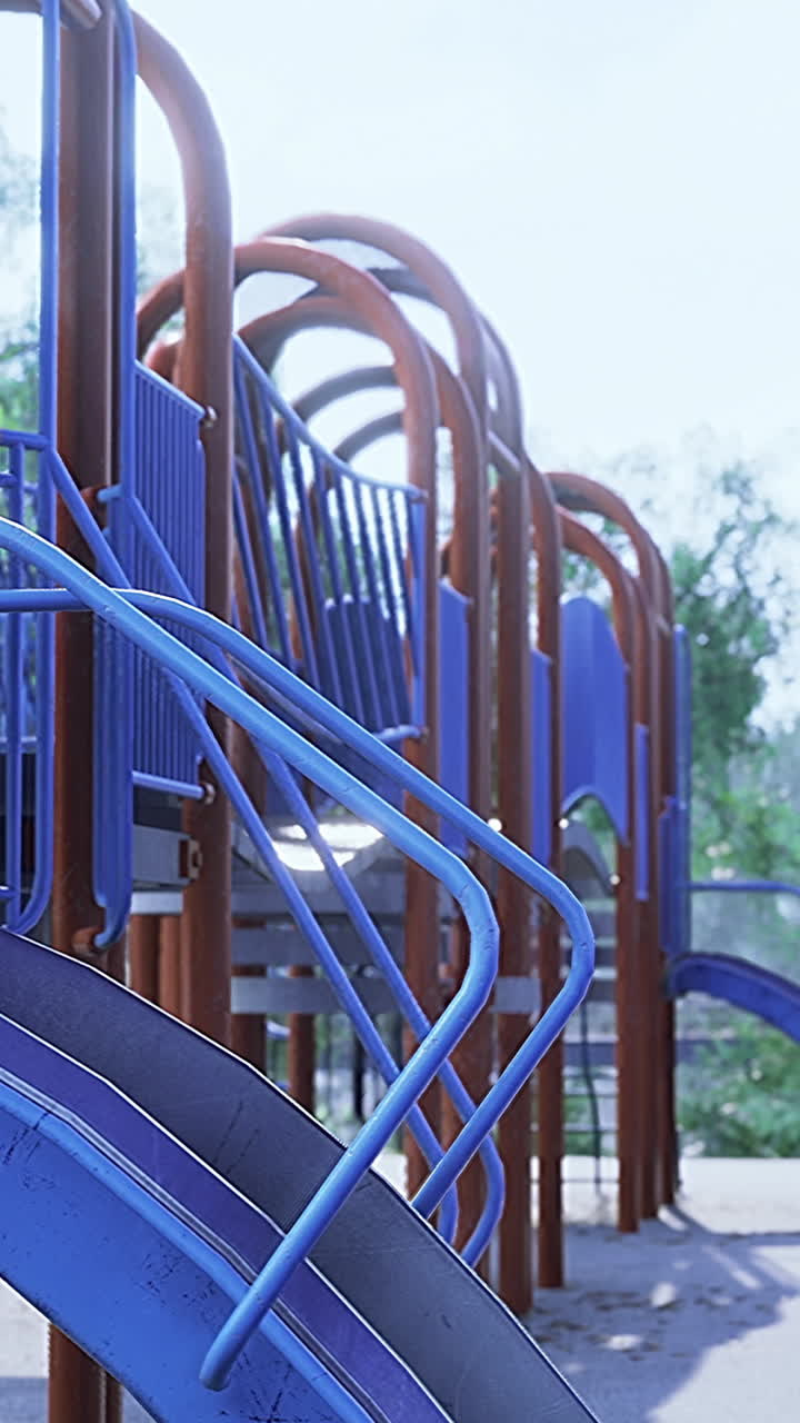 Embracing joyful moments at a colorful playground on a bright morning