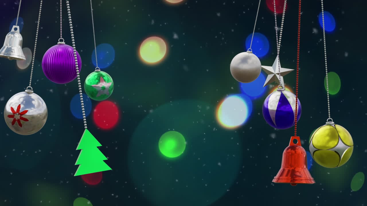 animación de decoraciones de bolas de navidad sobre fondo azul