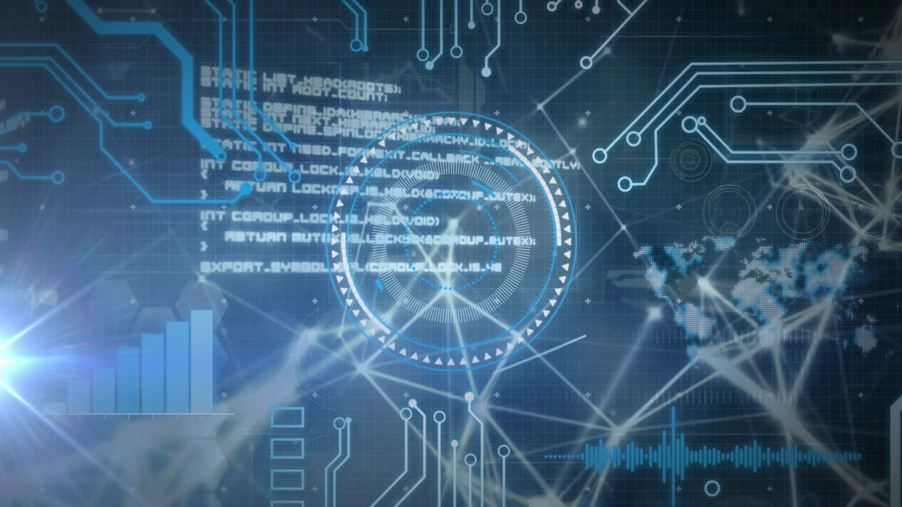 conexiones de microprocesador a través de escáner redondo y interfaz digital con procesamiento de datos