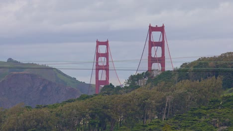 golden gate bridge in san francisco above the treetops in california, usa