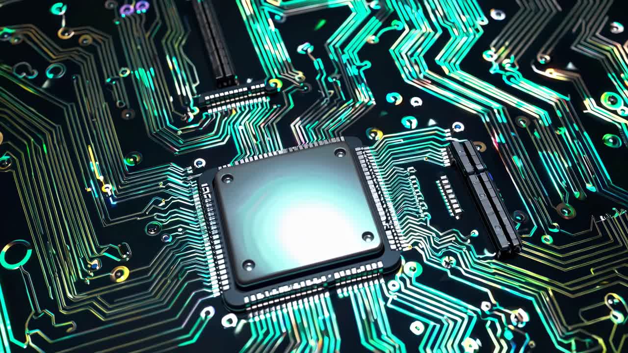 Close-up view of a circuit board with a microprocessor