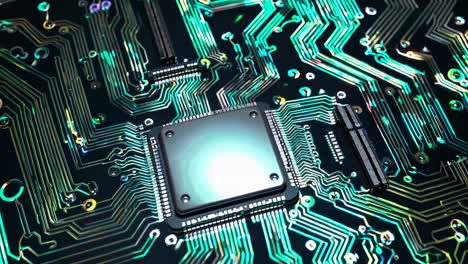 close-up view of a circuit board with a microprocessor