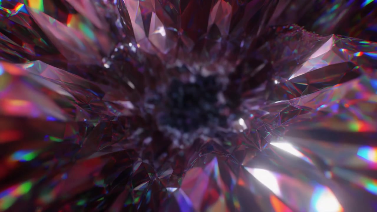 Animazione 3D astratta di una struttura cristallina iridescente rotante