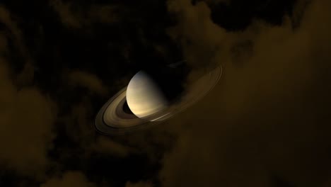 saturno en el cielo nocturno y la nube naranja en movimiento pasan