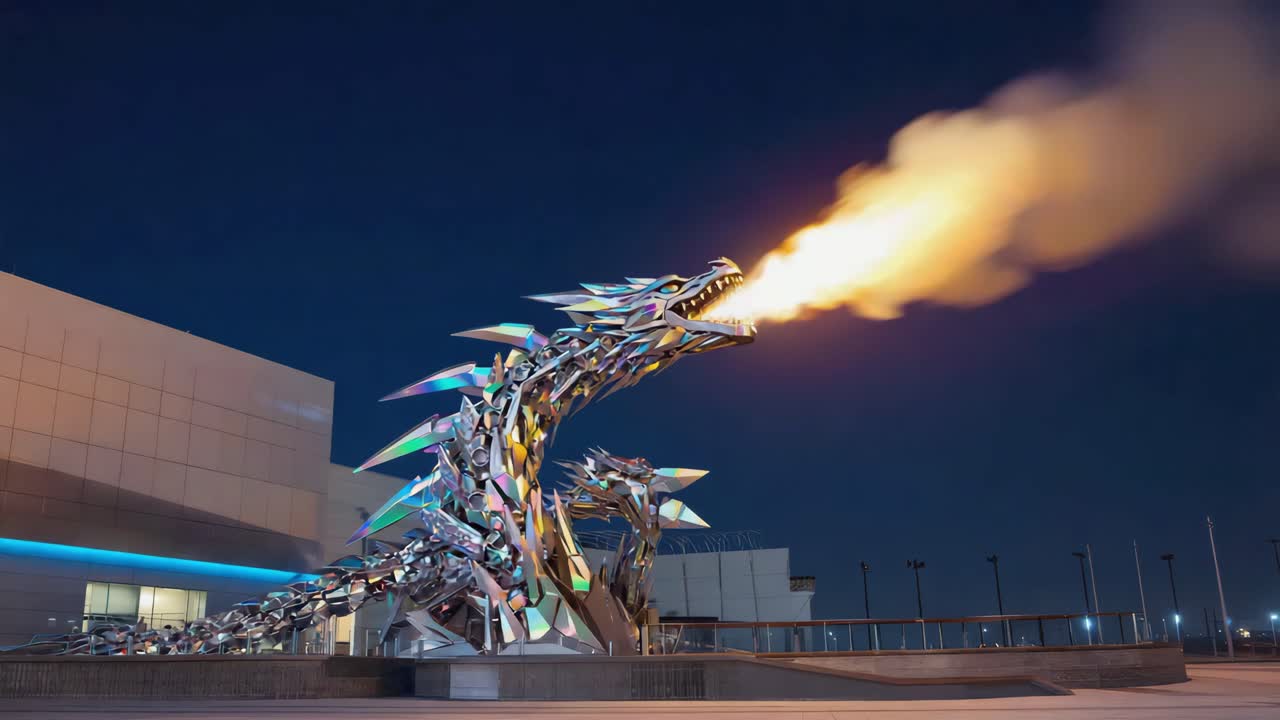 Dragon Sculpture at Night