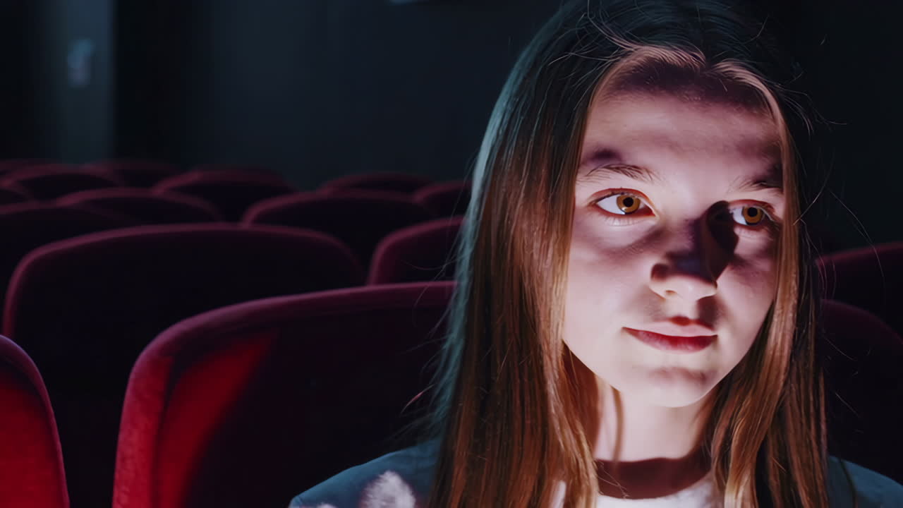 Teenage Girl Watching a Movie in a Theater