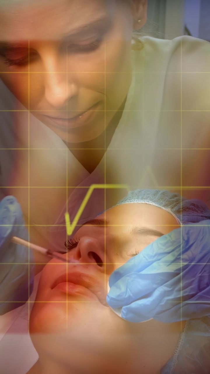 Operatore sanitario con camice chiaro e guanti blu che inietta, chinato su un paziente con cappellino, siringa ed ECG in clinica