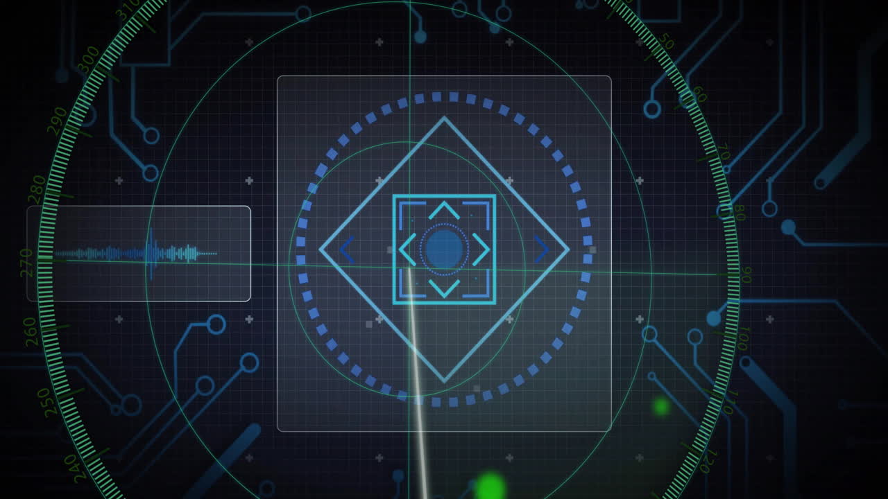 Animation of glowing green geometric patterns in futuristic digital interface